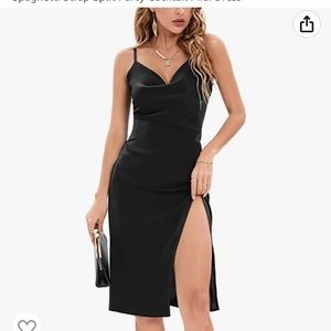 CYCLAMEN Women's Satin Dress Cowl Neck Sleeveless Party Cocktail Midi Dress